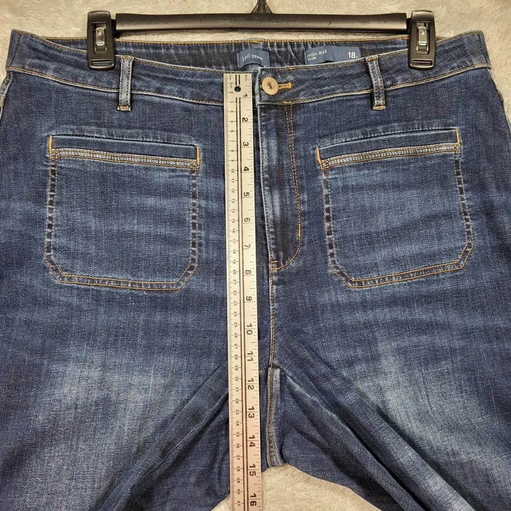 J.Jill Denim High-Rise Flare Jeans Women 18T Blue Patch Pocket Stretch 38x34